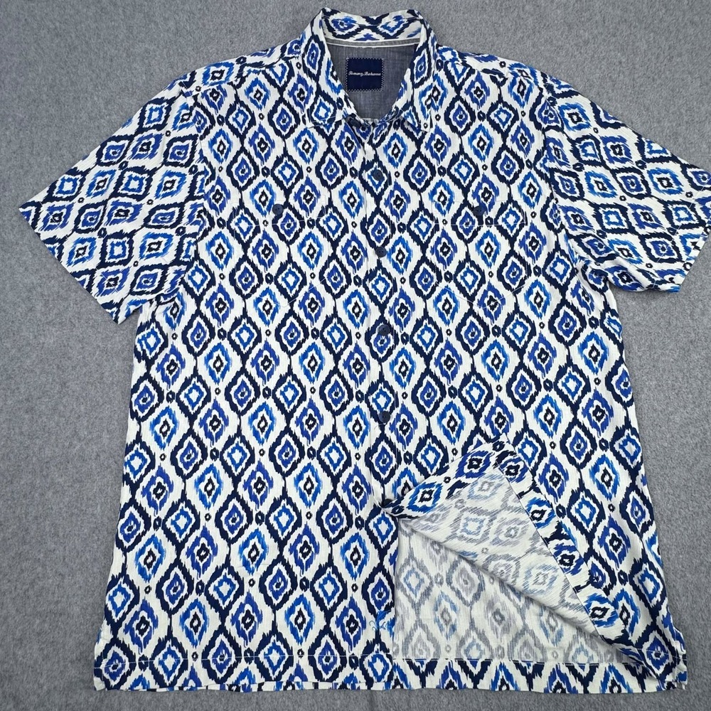 Tommy Bahama Ikat 100% Silk Continental Button Up Geometrical Shirt Men's Large